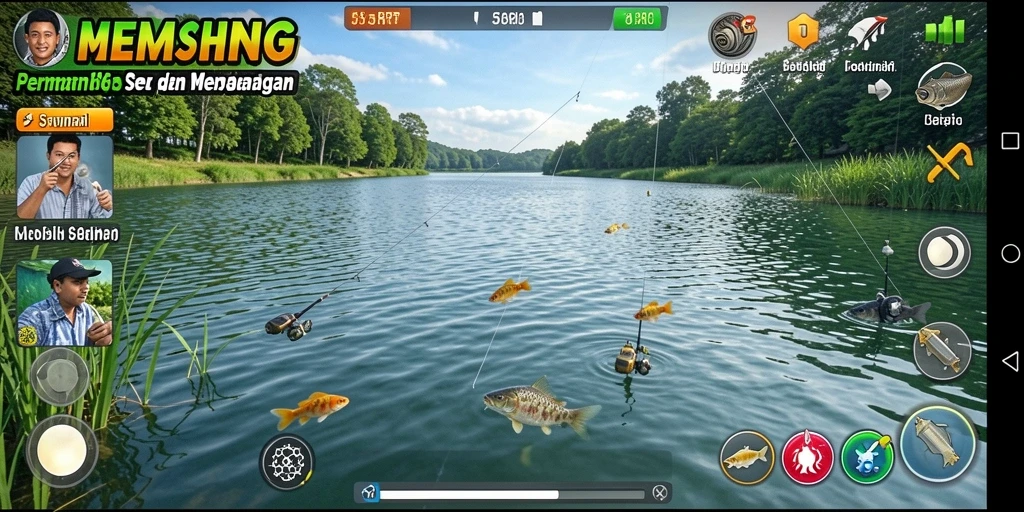 Tampilan gameplay 55RT yang mendebarkan saat memancing ikan.
