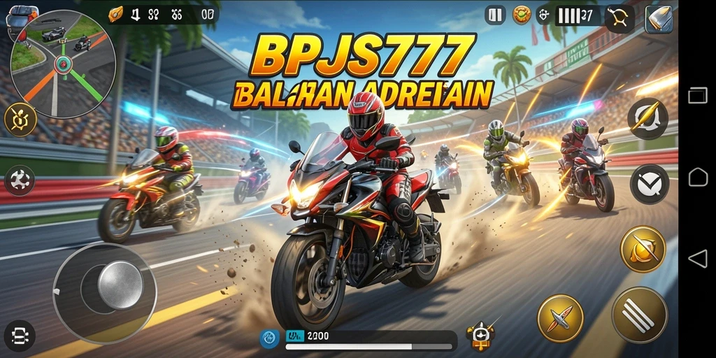 Tampilan gameplay BPJS777 yang mendebarkan saat balapan motor.