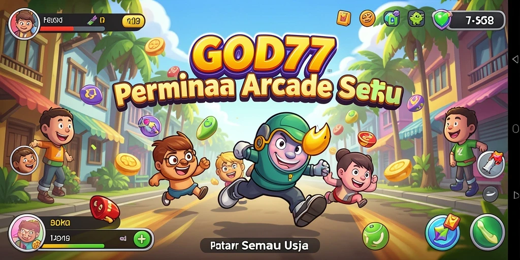 Tangkapan layar menunjukkan gameplay menarik dari GOD77 dengan karakter aktif.