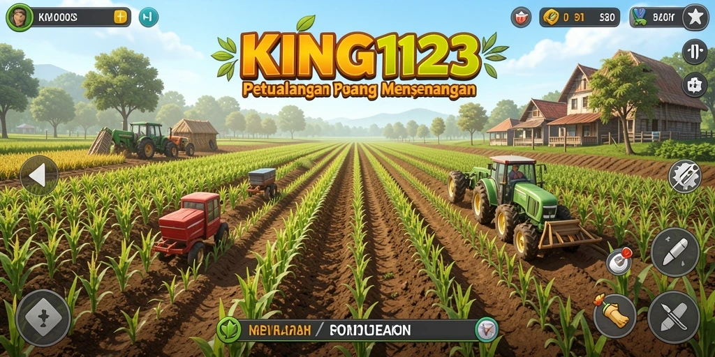 Screenshot gameplay KING123 dengan aktivitas bertani yang seru.