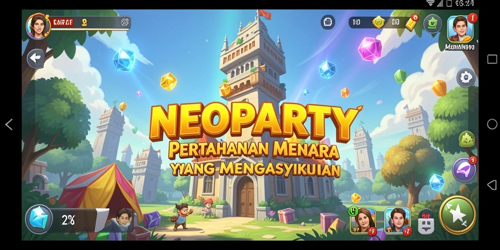 Gameplay seru NEOPARTY dengan menara yang beragam.
