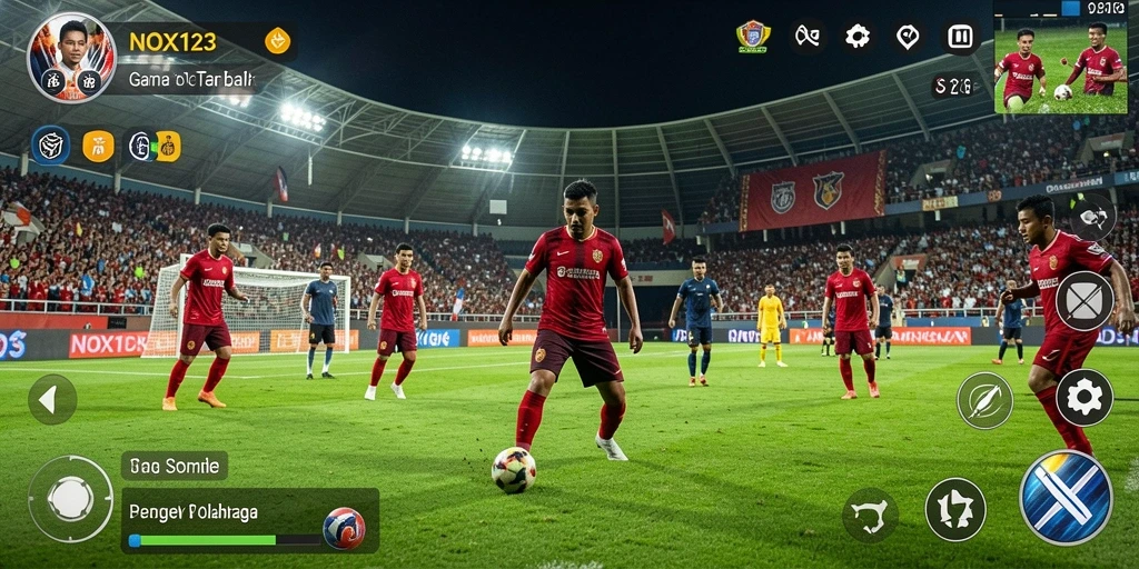 Tampilan gameplay NOX123 yang seru dan mendebarkan di lapangan sepak bola.