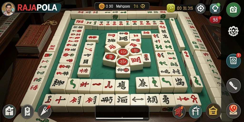 Screenshot gameplay RAJAPOLA yang menampilkan suasana Mahjong yang menantang.