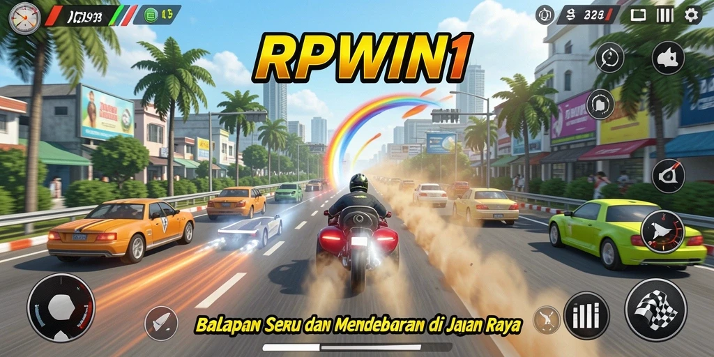 Screenshot menunjukkan aksi balapan cepat dalam RPWIN1 dengan grafis menakjubkan.