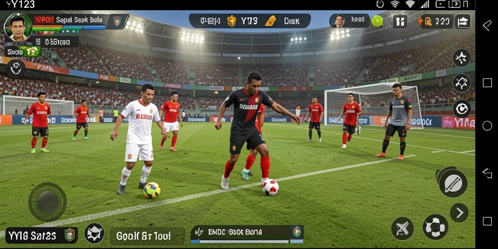 Tampilan gameplay realistis di YY123 saat pertandingan sepak bola.